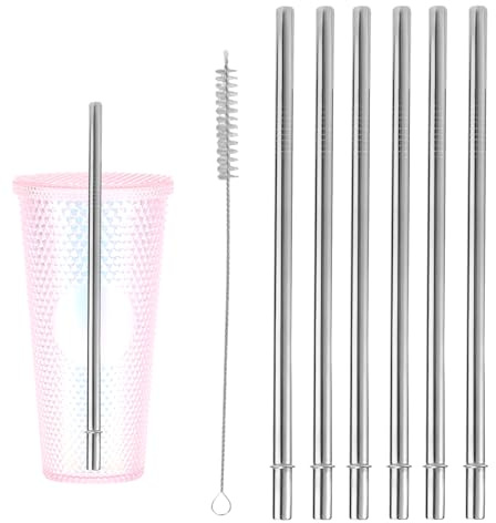 6pcs Stainless Steel Straws for Starbucks Cold Cup Venti 24 oz, Reusable & BPA-Free Metal Straight Tumbler Drinking Straws Replacement with Cleaning Brush for Starbucks Accessories Part(Silver)