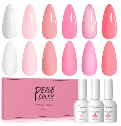 PEACECOLOR Smalto Semipermanente Unghie 10ML, Rosa Bianco Series 6 Colori Smalti Semipermanenti per Unghie Soak Off UV/LED Gel Polish per Principiante Smalto Gel Professionali Kit Manicure Regalo