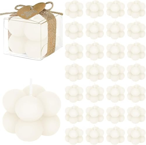 30 Ensembles de Bougies Bulles Miniatures 4 cm avec Cartes et Ficelle de Chanvre, Cadeaux d’Invités pour Mariage, Baptême, Fête Prénatale, Remerciements (Blanc cassé)
