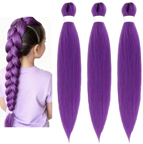 YOUYIKE 3pcs Extension Capelli Viola, 68cm CapelliViola Lunghi Treccia con Elastico Connettori Bambina Tessuto Pre-stiramento Coda Capelli per Cosplay (Viola)
