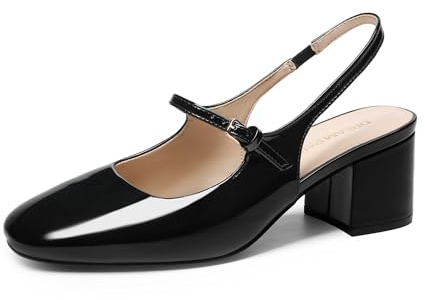 DREAM PAIRS Women's Mary Jane Low Chunky Heels Slingback Closed Square Toe Dress Shoes Wedding Party Work Office Pumps Shoes