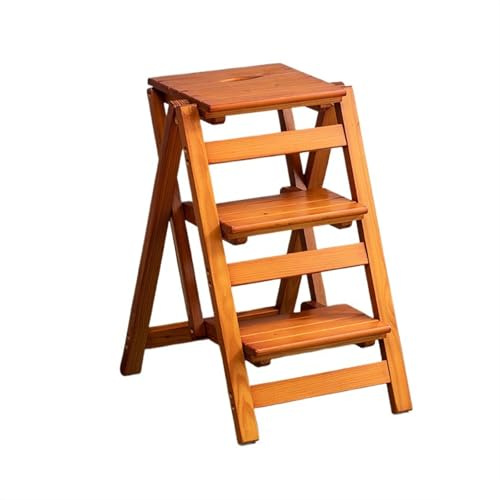 escabeau marchepied Tabouret D'escalier Portable Multifonctionnel À Trois Marches, Chaise D'escalier Pliante En Bois, Convient For La Cuisine, Le Bureau, La Chambre À Coucher petit(Light Walnut)