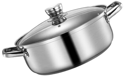 Pot à Shabu en Acier Inoxydable 304, Induction, Maison | Argenté, Poignée Anti-brûlure sous Vide, Design à Grille Divisée, Usage la Cuisine Domestique, Compatible Divers Feux