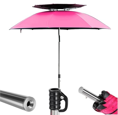 Ombrello da pesca con sterzo, pilastro centrale for ombrelloni da esterno a doppio strato da 2,4 m, con rivestimento nero, antivento e traspirante(Pink,2.4M/7.87ft)