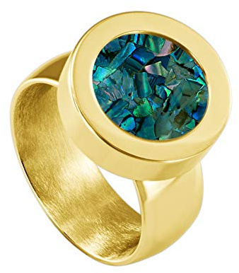 Quiges Glänzend Gold Edelstahl Ring 12mm Mini Coin Halter Wechselring und Austauschbare Blaue Flocken Shell Coin in der Größe 20mm