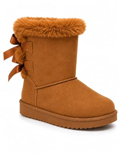 Bottes fourrées femme avec ruban noeud satiné et fourrure synthétique - Camel - Taile 39 EU