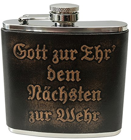 Flachmann Feuerwehrflachmann Floriani Feuerwehr-Taschenflasche Gott zur Ehr dem Nächsten zur Wehr Trinkflasche Feuerwehrmann Edelstahl Leder geprägt Handarbeit firefighter