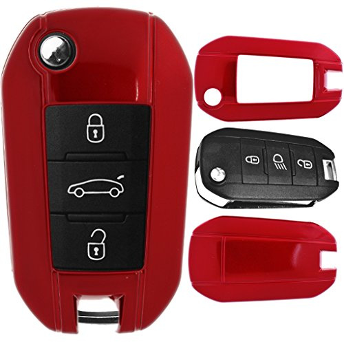 Klapp Schlüssel Cover Hülle für Peugeot 208 301 308 408 508 3008 2008 5008 Metallic Rot