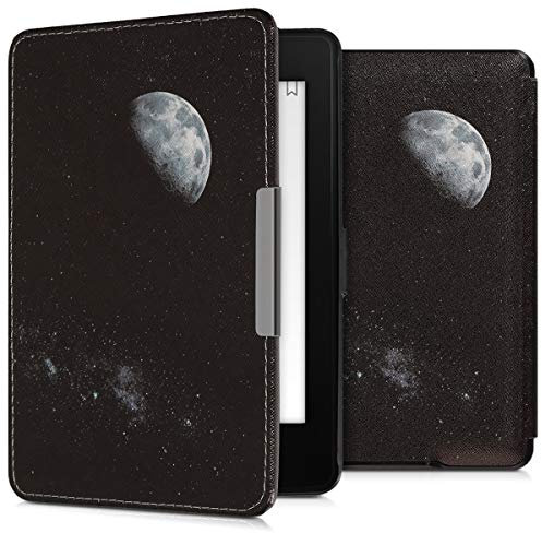kwmobile Klapphülle kompatibel mit Amazon Kindle Paperwhite Hülle - eReader Case (für Modelle bis 2017) - Mond Hellgrau Schwarz