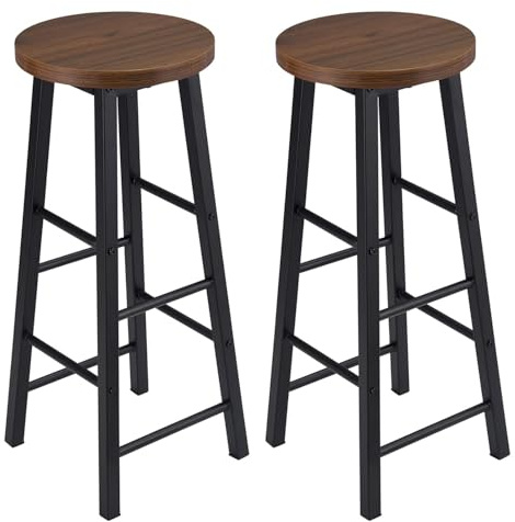 WOLTU Barhocker 2er Set, 71 cm Hohe, Industriestil, Dunkelbuche | Barstuhl mit Fußstütze, Stabilem Metallgestell, Einfache Montage, für Küche, Bartheke und Esszimmer