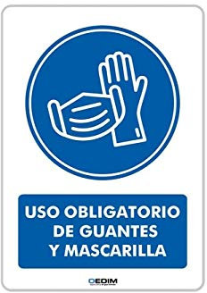Oedim Pack 5 Señales de Uso Obligatorio de Guantes y Mascarilla | Medida 14,85x21cm | Señaletica en Vinilo Adhesivo Monomérico | Duradera y Económica