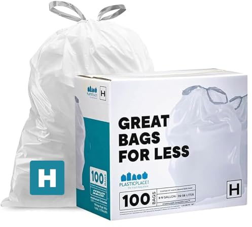 Plasticplace, Bolsas de basura blancas con cordón, compatibles con Simplehuman Code H, de 30 a 34 litros, 100 unidades resistentes