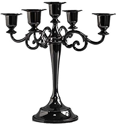 Queta Kerzenleuchter 5-armig Kerzenständer Candle Holder Kerzenhalter als Tischdeko für Weihnachten und Erntedankfest (Schwarz)