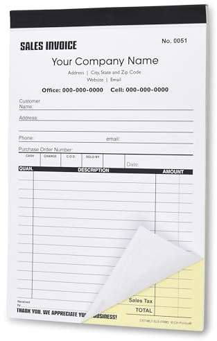 Custom Sales Invoice Personalized Duplicate Carbonless Form with Your Company Name - 2 Books (100 Sets) Numbered