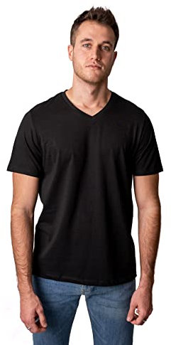 Pack 5 Camisetas Manga Corta Mix Algodón con Cuello Pico Básico para Hombre (Pack Negro, L)