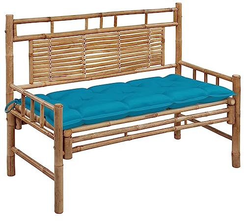 vidaXL Gartenbank mit Auflage Rückenlehne Bank Parkbank Sitzbank Gartenmöbel Bambusbank Terrassenbank Balkonbank Outdoor 120cm Bambus