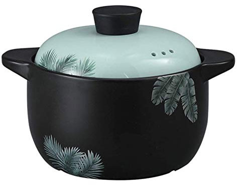 SMSOM Cerámica Redonda de Plato Negro cazuela/Olla de Arcilla/Olla de Barro/Utensilios de Cocina de cerámica con Tapa Blanca Almacenamiento de Calor, energía eficiente, Saludable y Duradero, Tam