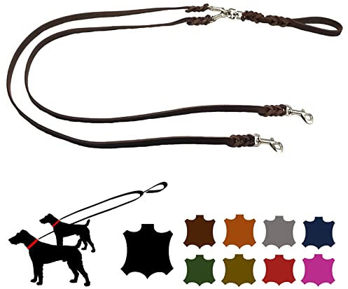 Hundeleine Fettleder Zwei Hunde Zwillingsleine kleine Hunde/große Hunde Doppelleine (1,50m X 15mm, Braun)