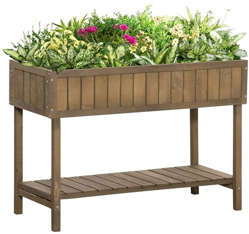 Outsunny Wooden Herb Planter with 8 Pocket, Raised Bed Container Garden Planter Boxes, 110L x 46W x 76Hcm, Brown