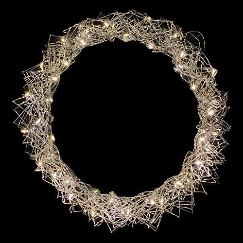 INDA-Exclusiv LED Metall Kranz Hängekranz Timer Tischdekoration Deko 40 LED Ø30cm warmweiß Batterie