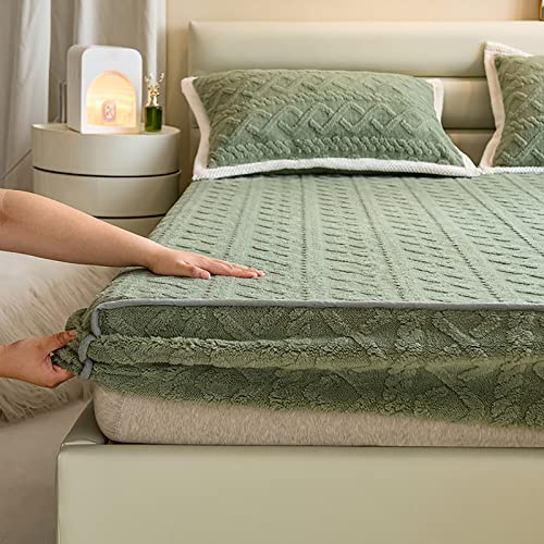 ZYFAB Terciopelo Taffle Sábana Bajera, Lujo Suave Cobertor de Cama Acogedor Cómodo Franela Sábanas Grueso Cálido Sólido Colcha,Verde,150 * 200cm