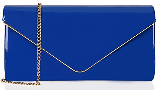 Dexmay Clutch aus Lackleder, glänzend, für Damen, Königsblau, Medium