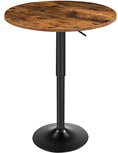 HOOBRO Bar Table, Height-Adjustable Round Pub Table 27-35.4 Inches with Sturdy Base, Modern Style, Easy to Assemble, Suitable for Small Space, Rustic and Black BF58BT01G1