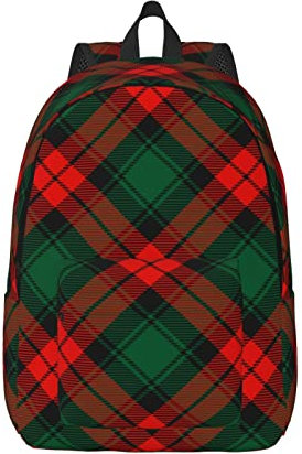 Zaino Casual Leggero Verde Scuro E Rosso Plaid Laptop Zaino Uomo Donna Borsa Da Viaggio Outdoor Canvas Daypack, Plaid verde scuro e rosso, M