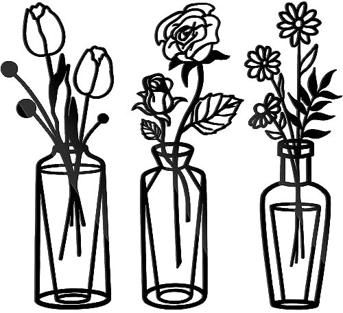 Scultura da parete con fiori in metallo, 3 pezzi, minimalista, in metallo nero, per camera da letto, soggiorno, corridoio, ufficio, giardino, hotel, decorazione da parete