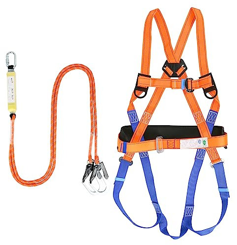 IGTOPS Vollkörper Auffanggurt,F allschutz Set mit abnehmbarem Sicherheitsgurt und Brustschlaufen, Absturzsicherung für Mehrzweck Taille Hüfte Schutz beim Bergsteigen