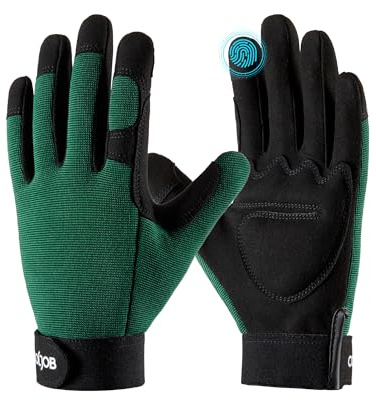 COOLJOB Gants de jardinage résistants aux épines, Écran Tactile & Paume Rembourrée Anti-Chocs, Gants de travail de sécurité pour homme et femme (Vert, 1 Paire Taille M)