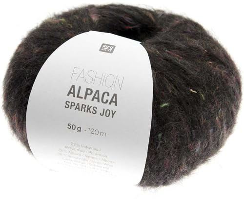 Rico Fashion Alpaca Sparks Joy Alpakawolle | Strickwolle Häkelwolle mit Alpaka Wolle Baumwolle | Strickgarn 50g 120m (08 schwarz)