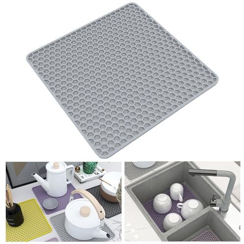 KAYBTNT Spülbeckeneinlage Silikon, Spülbeckenmatte, Spülbecken Matte Spülmatte für Spülbecken Einlage, Spülbeckenschutz Zum Abstellen und Trocken von Besteck,Grau,34.5cm