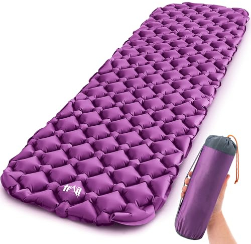 Lightweight Sleeping Mat, Ultra Light Inflatable Camping Pad, Outdoor Hiking Backpacking Festival Air Mattress, Waterproof TPU, 190cm x 56cm x 5.5cm, 520g (Purple)