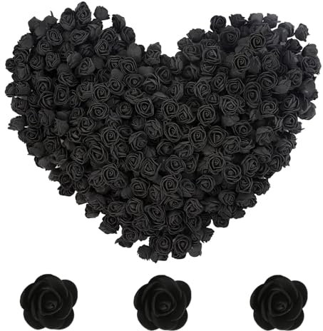 Schwarze Künstliche Rosen Blumenköpfe, 144 Stück Mini Foamrosen Kunstrosen für Handwerk, Klein Gefälschte Rosen Blumen für DIY Halloween Party Festival Valentinstag Dekoration, 2,5CM Blumen Deko