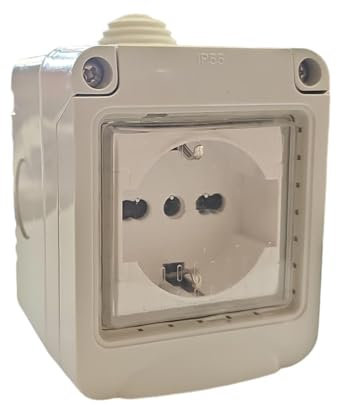 Presa elettrica con sportellino antipioggia IP55,Punto di alimentazione elettrica con sportellino antipioggia IP55, 1 presa schuko, 220-240V, bianco
