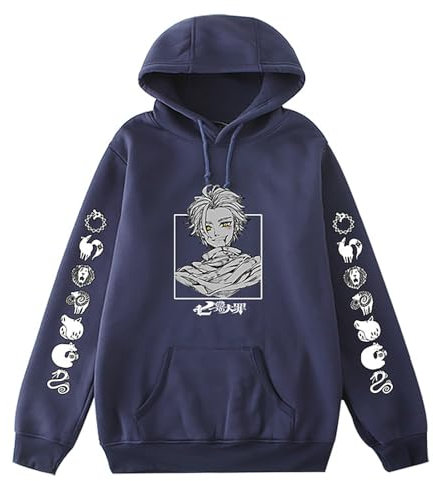Sweat à capuche unisexe avec imprimé de dessin animé bleu Anime The Seven Deadly Sins pour les fans de manga Meliodas, cadeau de cosplay, Bleu-3., L