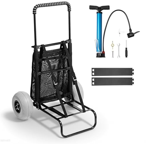 VEVOR Carrito de Playa con Ruedas Sólidas para Arena, Plataforma de Carga de 510 x 370 mm, Carro de Arena Plegables y Altura Ajustable Carro Resistente para pícnica, Camp, Pesca, Playa, Jardinería