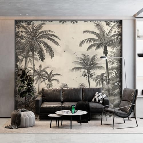 3D Photo Murale Tropical Jungle Palmiers Cocotiers Papier Peint Personnalisé pour Salon et Chambre Taupe Murales Fresque Home Decor 200 x 140 cm (WxH) Peinture Murale