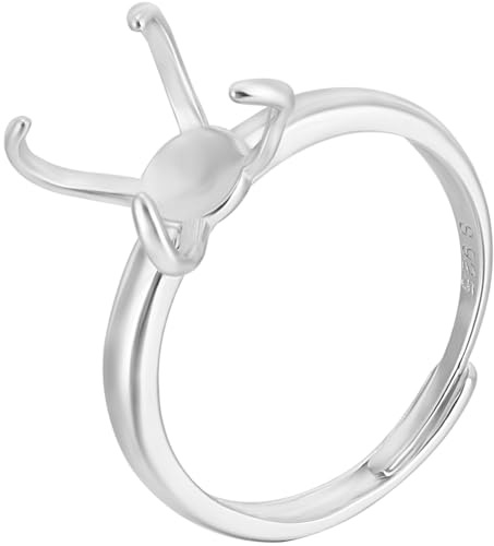 Beebeecraft 1 Box Mit 1 Ringrohlingen Aus Rhodiniertem Sterlingsilber Verstellbare 4 Krallen Ringfassungen Für Die Schmuckherstellung Mit Unregelmäßigen Cabochon Ringen (Fach: 7x10mm).