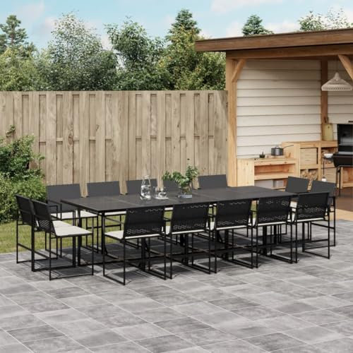 Homgoday 15-TLG. Garten-Essgruppe mit Kissen Gartenmöbel Set Sitzgruppe Gartentisch mit Stühle Gartengarnitur Tisch Stühle Essgruppe Balkonmöbel Terrassenmöbel Schwarz Poly Rattan