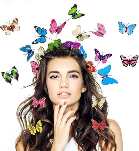 Schmetterling Haarreif, Haarreif Schmetterling Fascinator Stirnband mit 8 Schmetterling Haarspangen, Schmetterling Kopfschmuck Damen Mädchen für Hochzeit Party Kostüm Damen Mädchen