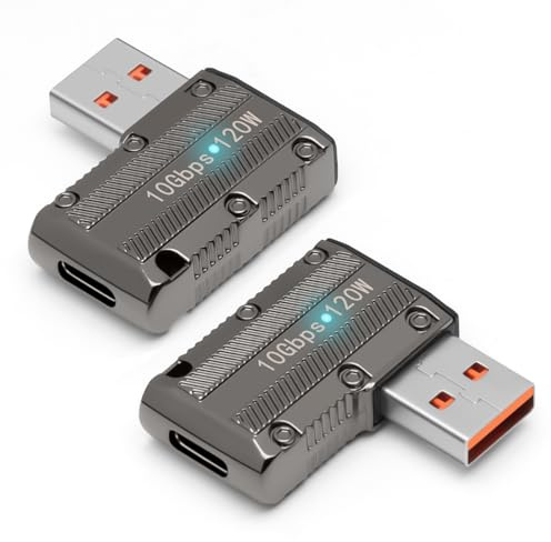 AIYEEN Adaptador USB 3.1 de 10 Gbps (Paquete de 2), Adaptador USB 3.1 Macho a USB-C Hembra, Adaptador Tipo C en ángulo Recto, Conector OTG de Carga rápida de 120 W para PC, computadora portátil