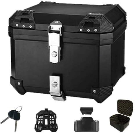45L Top Case Universal Motorradkoffer 45L Wasserdicht Motorrad-Heckkasten Für Roller, Koffer Für Roller Mit Installieren Platte Und Rückenlehne Fahrradkoffer - Sehr Haltbar(Black)
