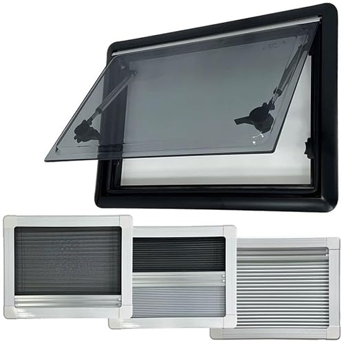 Shield Autocare Top Hinged Square Campervan Window with Integrated Black Out Blind & Fly Net Screen for Van Conversion Caravan Horsebox W-SH5 (1100mm x 550mm)
