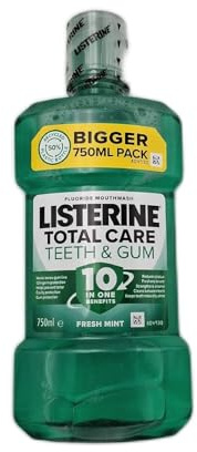 LISTERINE Total Care Denti e Gengive, Collutorio al gusto di Menta Fresca, Listerine Collutorio con 10 benefici in 1 per una protezione completa, Confezione da 4 x 750 ml – Esclusiva Amazon