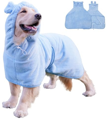 Fnaobai Badrock för hund katt absorberande snabbtorkande rock söta hundar badhandduk huva rock justerbar krage och magrem för pool strand (blå, medium)