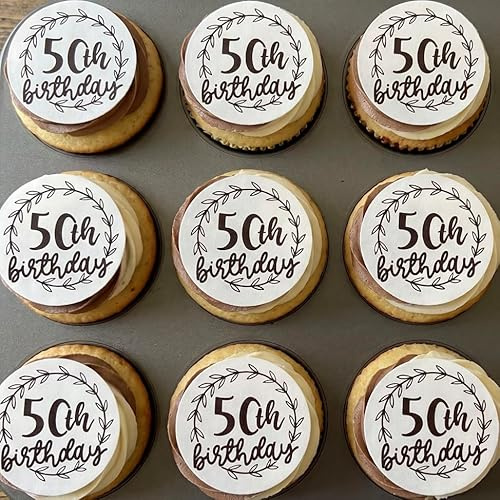 PRE CUT Edible Wafer Paper 50th Birthday Party Cupcake Cocktail Toppers