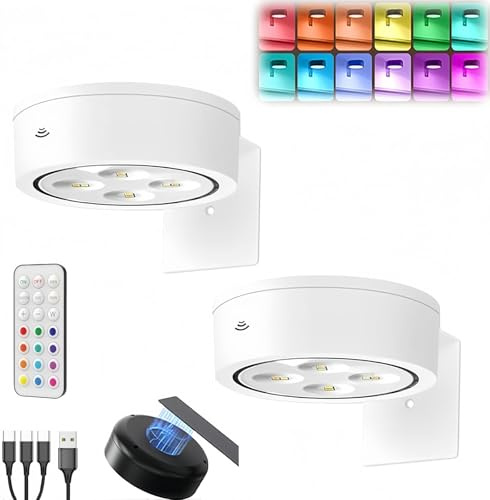 Lampe Tableau Sans Fil Rechargeable, Applique Murale Intérieure avec Telecommande Eclairage Tableau LED Batterie de Lumiere Vitrine USB Spot LED à Piles Adhesif pour Placard Bibliothèque Image
