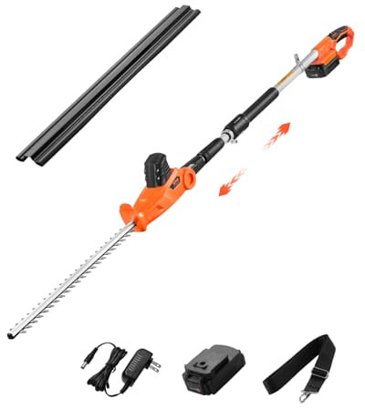 VEVOR Taille-haie Électrique sans Fil sur Perche Extensible 1,9-2,4 m 20 V Batterie 2 A, avec Lame 510 mm, 5 Angles Réglables 30°-150°, pour Entretien des Branches Hautes, Taillage Arbres de Jardin